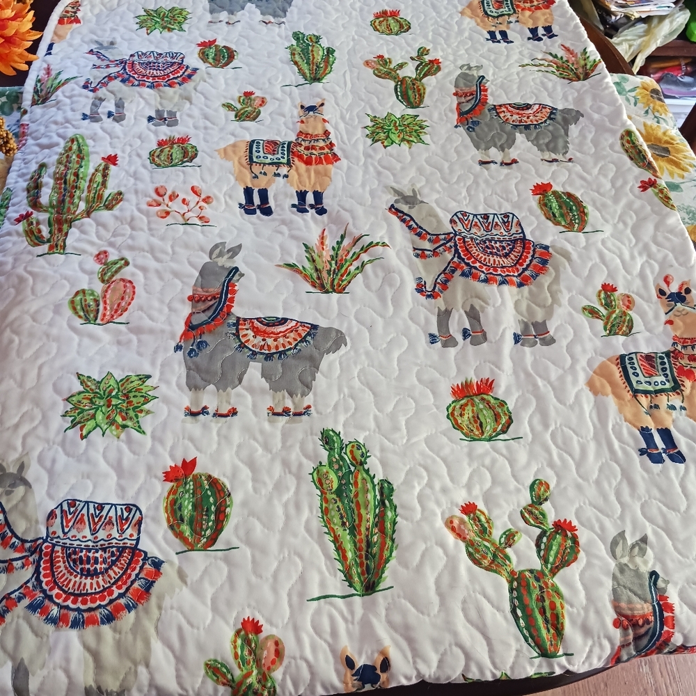 Colorful Llama and Cactus Lightweight Quilt